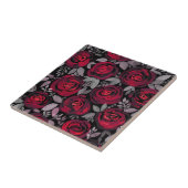 水彩バラ、黒に赤いバラ タイル (側面)