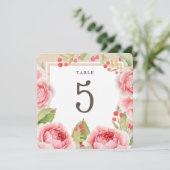 水彩バラ | Kraft紙パーティーテーブル番号 招待状 (スタンド正面)