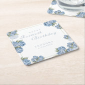 水彩バラANYマイルストーンフローラ誕生日 スクエアペーパーコースター (アングル)