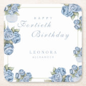 水彩バラANYマイルストーンフローラ誕生日 スクエアペーパーコースター (正面)