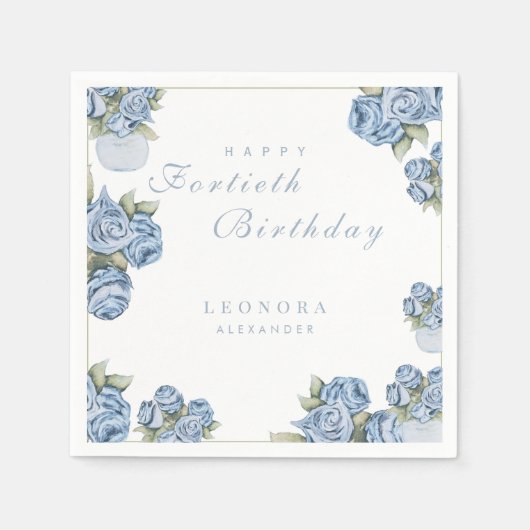 水彩バラANYマイルストーンフローラ誕生日 スタンダードカクテルナプキン (正面)
