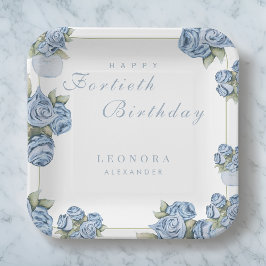 水彩バラANYマイルストーンフローラ誕生日 ペーパープレート