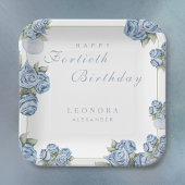 水彩バラANYマイルストーンフローラ誕生日 ペーパープレート