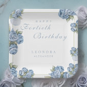 水彩バラANYマイルストーンフローラ誕生日 ペーパープレート