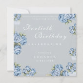 水彩バラANYマイルストーンフローラ誕生日 招待状 (正面)