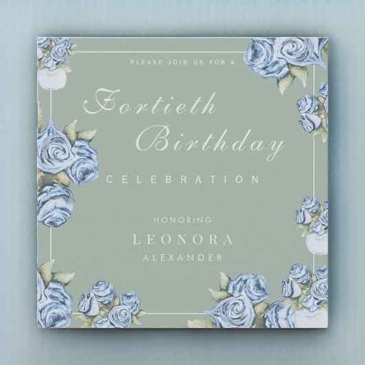 水彩バラANYマイルストーンフローラ誕生日 招待状