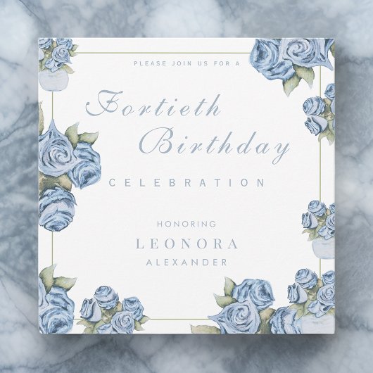 水彩バラANYマイルストーンフローラ誕生日 招待状