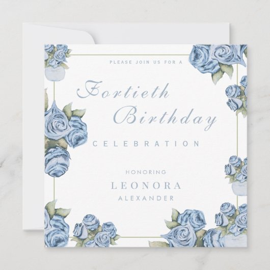 水彩バラANYマイルストーンフローラ誕生日 招待状 (正面)