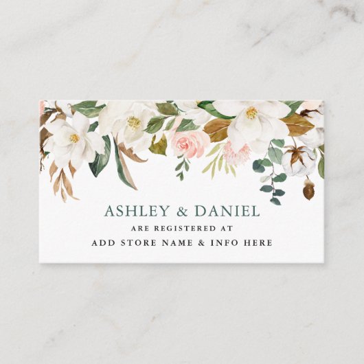 水彩バラMagnolias結婚のレジストリ挿入 エンクロージャーカード (正面)