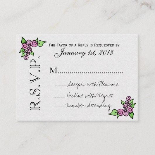 水彩バラRSVPカード(pk 100) エンクロージャーカード (正面)