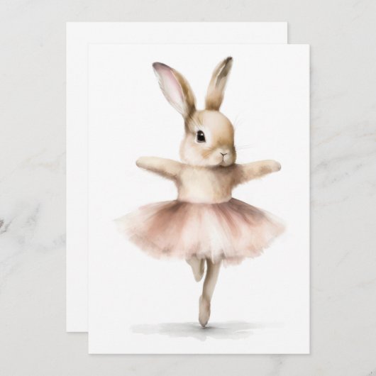 水彩バレエうさぎ ダンシング タン ピンク 招待状 (正面/裏面)