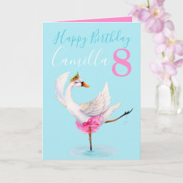 水彩バレエの白パーソナライズされた鳥8歳の誕生日 カード