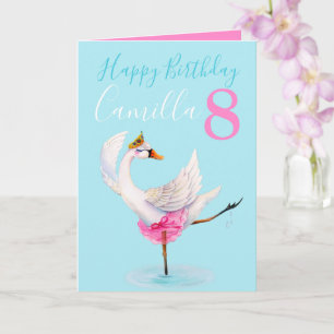 水彩バレエの白パーソナライズされた鳥8歳の誕生日 カード