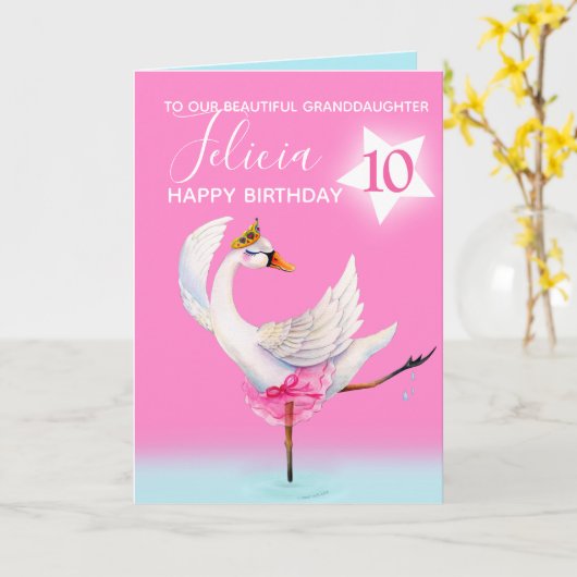 水彩バレエスワンの孫娘10歳の誕生日 カード (黄色い花)