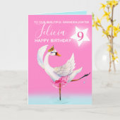 水彩バレエ白鳥孫娘9歳の誕生日 カード (黄色い花)