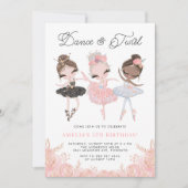 水彩バレリナかわいらしスのバレエ誕生日パーティー 招待状 (正面)