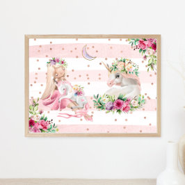 水彩バレリーナとユニコーン ポスター