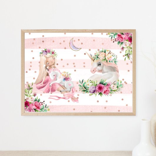 水彩バレリーナとユニコーン ポスター