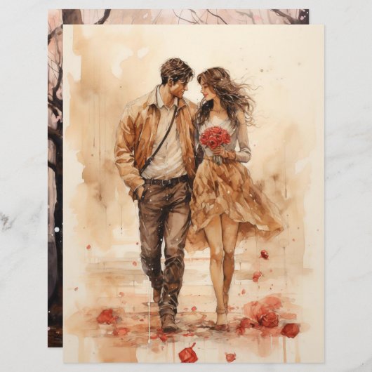 水彩バレンタインズウォーク紙クラフトカードストック (正面/裏面)