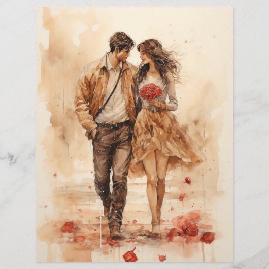 水彩バレンタインズウォーク紙クラフトカードストック (正面)