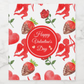 水彩バレンタインデーの模様 ワインラベル (シングルラベル)