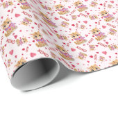 水彩バレンタインデー子猫XOXOパターン ラッピングペーパー (ロールコーナー)