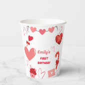 水彩バレンタインハート最初の誕生日パーティー 紙コップ (裏面)