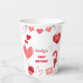 水彩バレンタインハート最初の誕生日パーティー 紙コップ (正面)