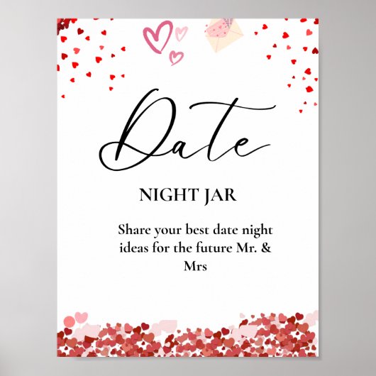 水彩バレンタイン結婚ブライダルシャワーのサイン ポスター (正面)