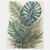 水彩バンドルトロピカルモンステラパームリーフII フリースブランケット (正面)