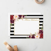 水彩バーガエレガントンディフローラストライプの ノートカード (正面/裏面インサイチュ)