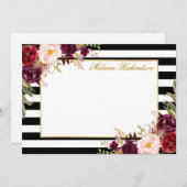 水彩バーガエレガントンディフローラストライプの ノートカード (正面/裏面)