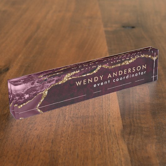 水彩バーガエレガントンディレッド金ゴールドグリッターエーゲート デスクネームプレート (側面)