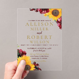 水彩バーガンディひまわり素朴の結婚花 アクリル招待状