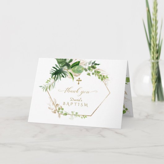 水彩バーガンディサフラン花金ゴールドバプテスマ サンキューカード (正面)