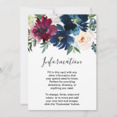 水彩バーガンディネイビー花の結婚式 招待状 (正面)