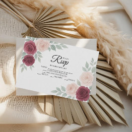 水彩バーガンディバラフローラウェディングRSVPカード 出欠カード