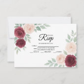 水彩バーガンディバラフローラウェディングRSVPカード 出欠カード (正面)