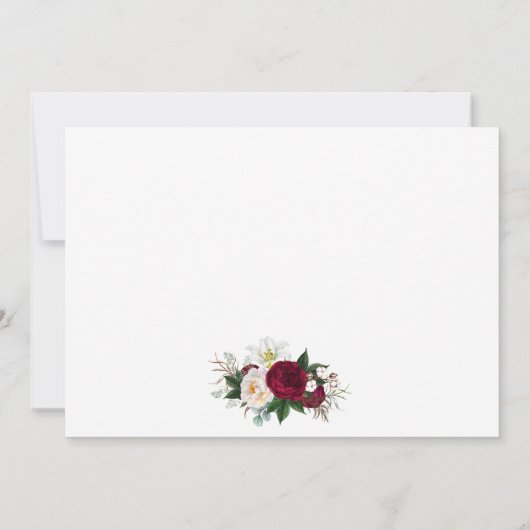 水彩バーガンディフローラ緑結婚園 サンキューカード (裏面)