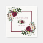 水彩バーガンディフローラ緑結婚園 スタンダードカクテルナプキン (正面)