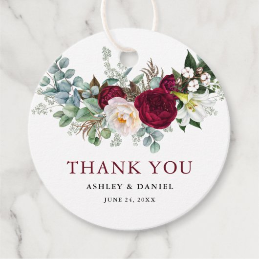 水彩バーガンディフローラ緑結婚園 フェイバータグ (正面)