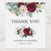 水彩バーガンディフローラ緑結婚園 ワインラベル (シングルラベル)