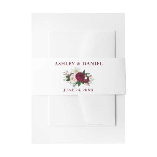 水彩バーガンディフローラ緑結婚園 招待状ベリーバンド (正面例)