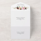 水彩バーガンディーとピンクの花の秋の結婚式 オールインワン招待状 (外側)