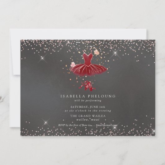 水彩バーガンディーのチュチュダンス発表会 招待状 (裏面)