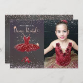 水彩バーガンディーのチュチュダンス発表会 招待状 (正面/裏面)