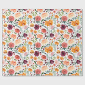 水彩バーガンディーオレンジピンクガーデンフラワー ラッピングペーパー (フラット)