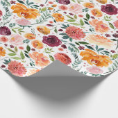 水彩バーガンディーオレンジピンクガーデンフラワー ラッピングペーパー (角)