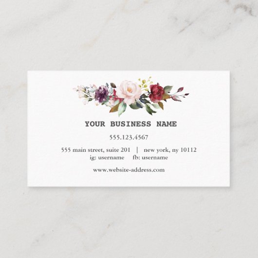 水彩バーガンディーピンクの花プロフェッショナル ロイヤリティカード (裏面)