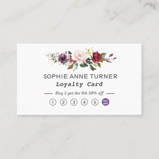 水彩バーガンディーピンクの花プロフェッショナル ロイヤリティカード (正面)